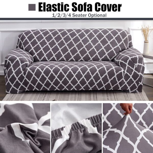 Sofa Covers 6 Seaters 3,2,1 Stretch Fabric, Full Cover Protector Couch - Light Grey Check - Image 2