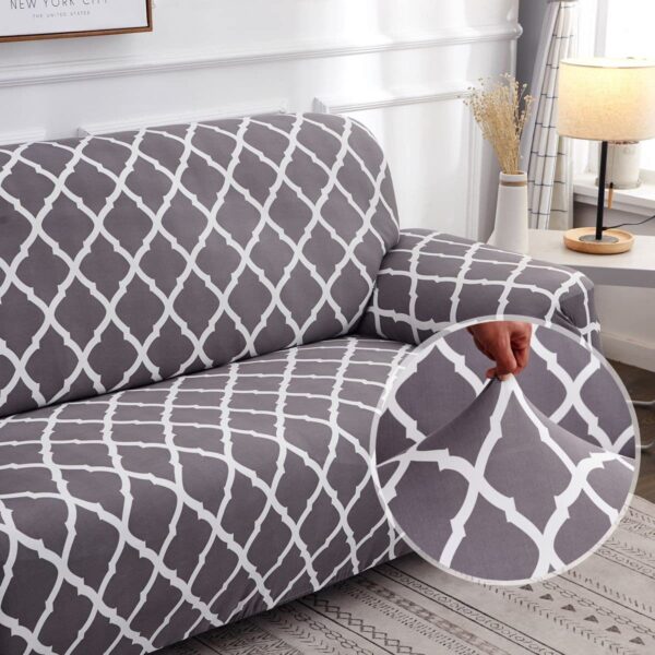 Sofa Covers 6 Seaters 3,2,1 Stretch Fabric, Full Cover Protector Couch - Light Grey Check - Image 4