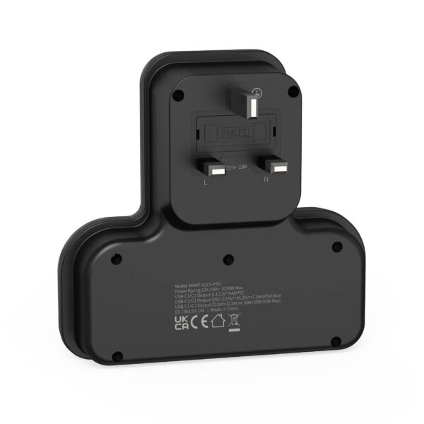 Porodo Multi Port Wall Socket, with 2 USB C Ports Delivering 45W of Charging, With a rated voltage of 250V, 13A Max current, and a power output of up to 3250W - Image 2