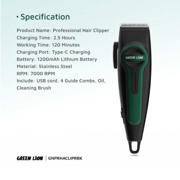 Green Lion Professional Hair Clipper with Digital Display, 120min Working Time, Adjustable Taper Lever, Type C charging - Image 3