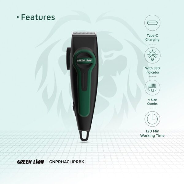 Green Lion Professional Hair Clipper with Digital Display, 120min Working Time, Adjustable Taper Lever, Type C charging - Image 2