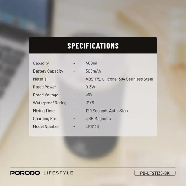 Porodo Lifestyle Auto-Stirring Insulated Mug 400ml, Twin Wall Cup - Image 4