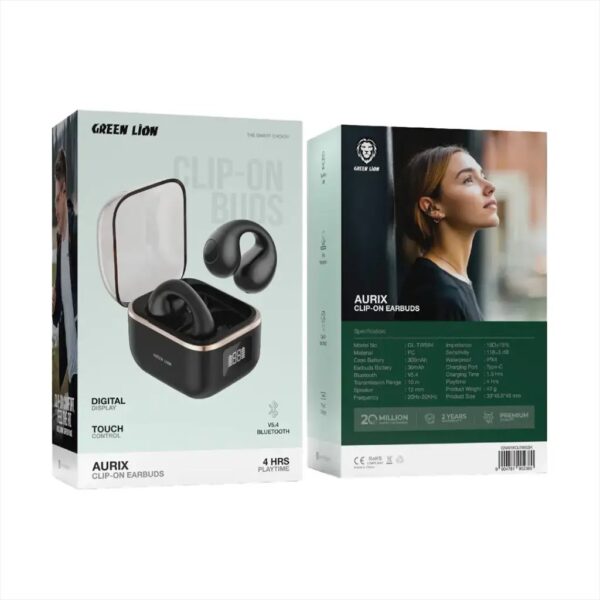 Green Lion Aurix Clip On Earbuds with Digital Display, Touch Controls - Image 3