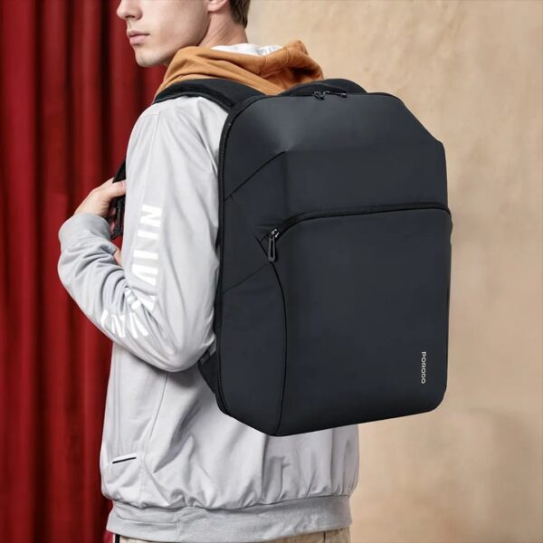Porodo Lifestyle Water-Resistant PU Backpack Laptop Bag - Black - Image 3
