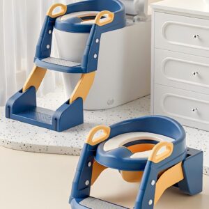 Toilet Potty Training Seat, 2 IN 1 Toddler Toilet Seat with Anti-Slip Step Stool Ladder Blue