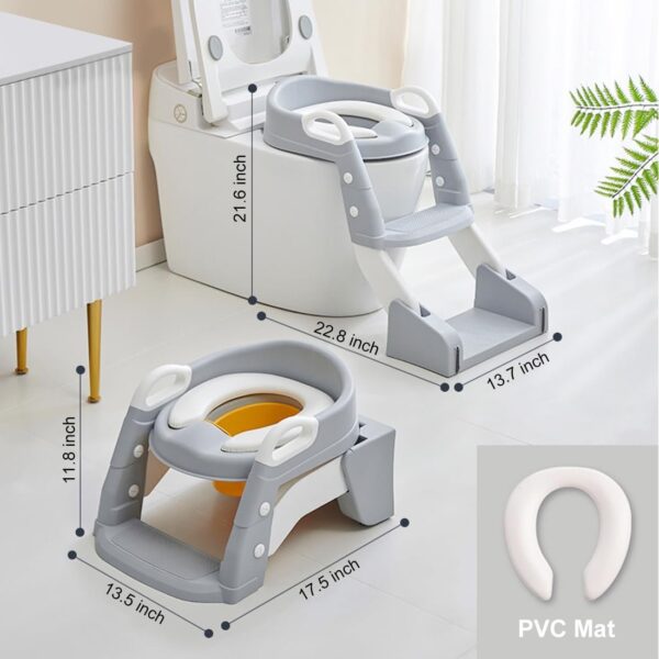Toilet Potty Training Seat, 2 IN 1 Toddler Toilet Seat with Anti-Slip Step Stool Ladder - Grey - Image 5