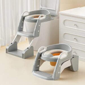 Toilet Potty Training Seat, 2 IN 1 Toddler Toilet Seat with Anti-Slip Step Stool Ladder - Grey