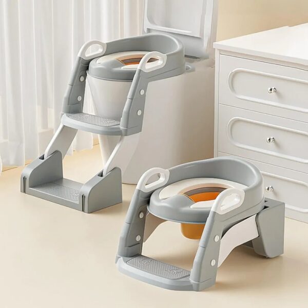 Toilet Potty Training Seat, 2 IN 1 Toddler Toilet Seat with Anti-Slip Step Stool Ladder - Grey