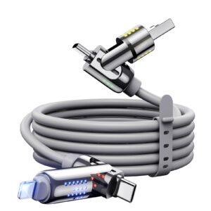 Infinix 240W 4 in 1 USB C Cable, 4FT USB Cable with Breathing Light, Fast Charging & Data Sync Silicone Multi Charging Cable for iPhone iPad Samsung Laptop Multi Device Charging - Gray
