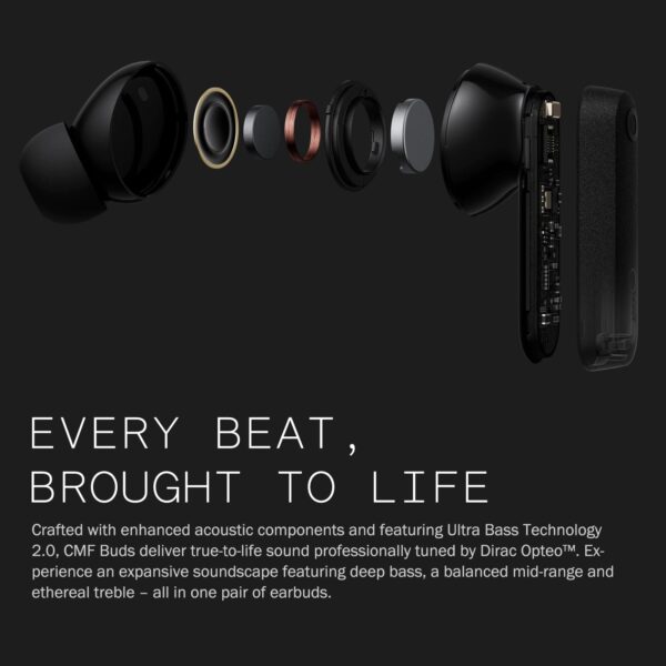CMF Buds Wireless Bluetooth Earbuds, 42dB Noise Cancelling Earbuds,Dirac HD Audio, 35.5H Playtime, BT5.3, IP54 Waterproof, 4HD Mics Wireless Headphones for iPhone and Android - Black - Image 5