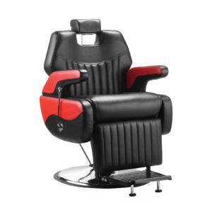 Barber Chair Professional Men Salon Chair for Hair Stylist, Hair Cutting, with Heavy-Duty Hydraulic-Pump Chair Barber Shop Furniture (Black-Red)