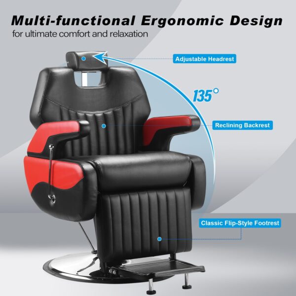 Barber Chair Professional Men Salon Chair for Hair Stylist, Hair Cutting, with Heavy-Duty Hydraulic-Pump Chair Barber Shop Furniture (Black-Red) - Image 5