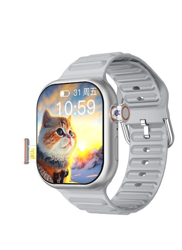 Smartbarry C95 Ultra Android Smartwatch With Sim and 6Gb Ram 64Gb Rom Rotating camera 2 set Strap - Silver - Image 2