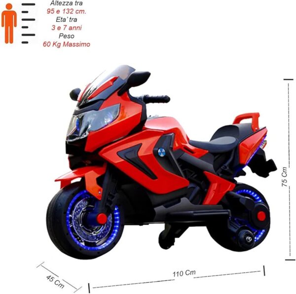 Electric Rechargeable Mororcycle For Children 2-SEAT MOTORBIKE 12V WITH USB MP3 LED Key start (Red) - Image 3
