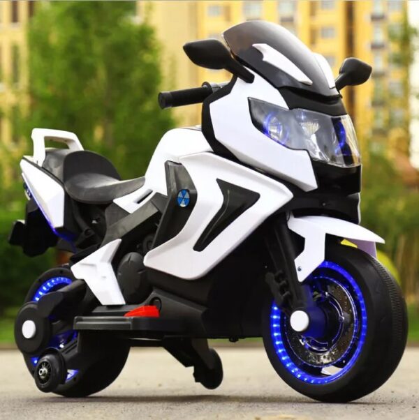 Electric Rechargeable Mororcycle For Children 2-SEAT MOTORBIKE 12V WITH USB MP3 LED - White - Image 2