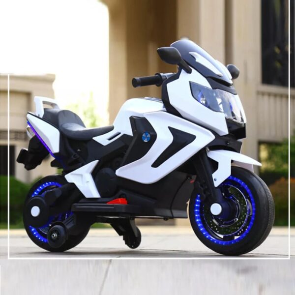Electric Rechargeable Mororcycle For Children 2-SEAT MOTORBIKE 12V WITH USB MP3 LED - White - Image 5