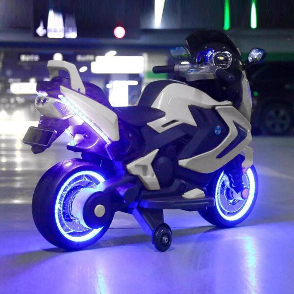 Electric Rechargeable Mororcycle For Children 2-SEAT MOTORBIKE 12V WITH USB MP3 LED - White