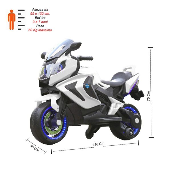 Electric Rechargeable Mororcycle For Children 2-SEAT MOTORBIKE 12V WITH USB MP3 LED - White - Image 4