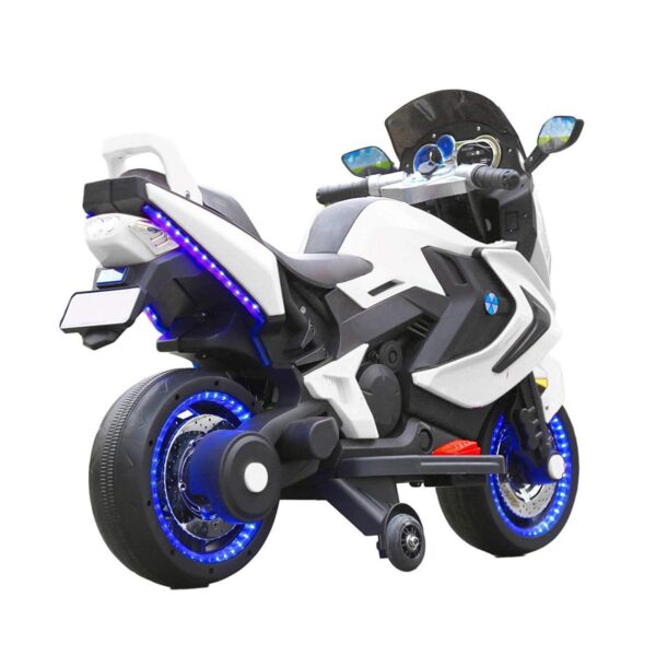 Electric Rechargeable Mororcycle For Children 2-SEAT MOTORBIKE 12V WITH USB MP3 LED - White - Image 6