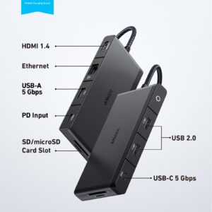 Anker USB C Hub, 552 USB-C Hub (9-in-1, 4K HDMI) with 100W Power Delivery, 4K@30Hz HDMI, 4 USB-C and USB-A Data Ports, Ethernet and SD/microSD Card Slot for MacBook, HP, Dell Laptops