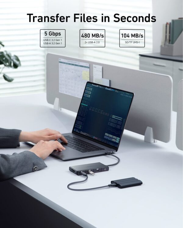 Anker USB C Hub, 552 USB-C Hub (9-in-1, 4K HDMI) with 100W Power Delivery, 4K@30Hz HDMI, 4 USB-C and USB-A Data Ports, Ethernet and SD/microSD Card Slot for MacBook, HP, Dell Laptops - Image 6