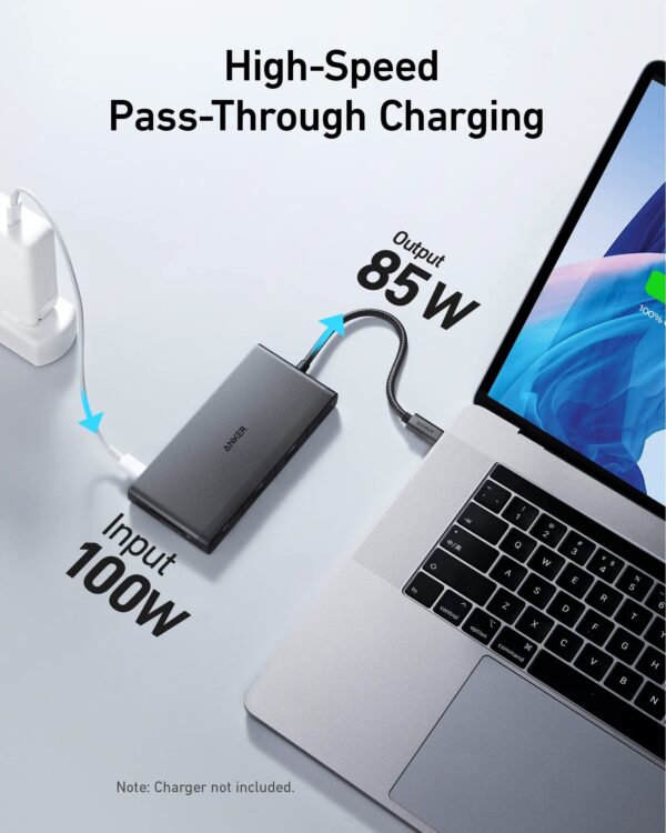 Anker USB C Hub, 552 USB-C Hub (9-in-1, 4K HDMI) with 100W Power Delivery, 4K@30Hz HDMI, 4 USB-C and USB-A Data Ports, Ethernet and SD/microSD Card Slot for MacBook, HP, Dell Laptops - Image 5