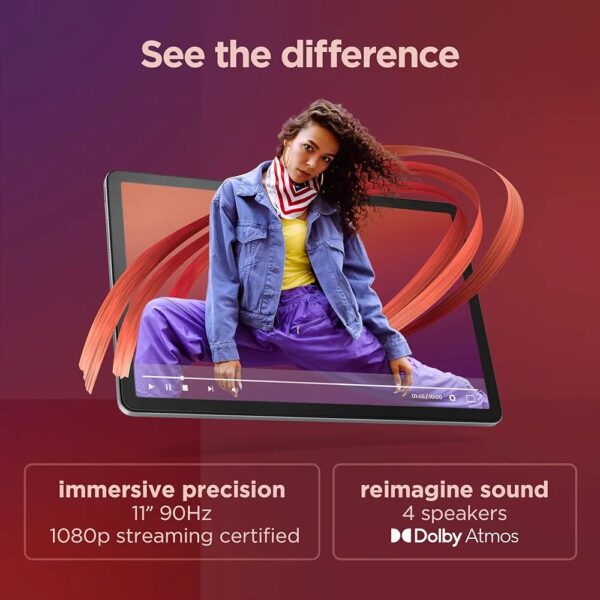 Lenovo Tab M11 11inch FHD Anti fingerprint 90Hz Display with MediaTek Helio G88 2GHz processor, 8GB RAM, 128GB Storage expandable, Folio + Pen included, Android 13, Luna Grey - Image 9