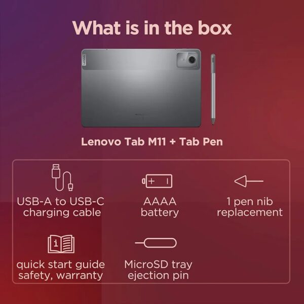 Lenovo Tab M11 11inch FHD Anti fingerprint 90Hz Display with MediaTek Helio G88 2GHz processor, 8GB RAM, 128GB Storage expandable, Folio + Pen included, Android 13, Luna Grey - Image 10