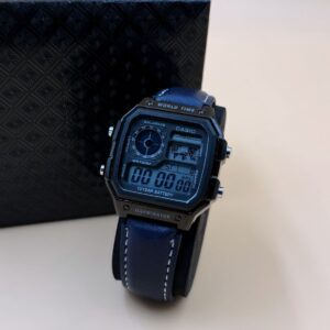 Casio Illuminator digital pure leather wrist watch - Navy Blue
