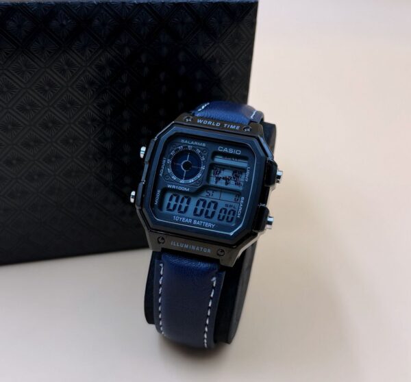 Casio Illuminator digital pure leather wrist watch - Navy Blue
