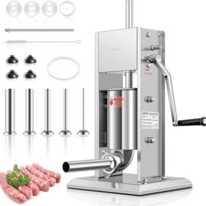 Sausage Stuffer 7L 304 Stainless Steel Sausage Maker Adjustable, 2 Speeds, 4 Filling Tubes (Silver)