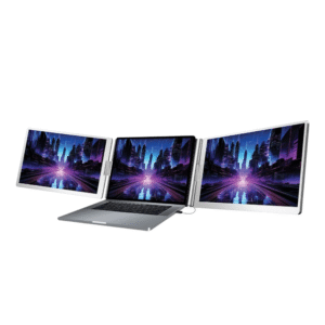Powerology Dual Screen 14" Portable Monitor 12" to 17.3" Laptop Single Wire Connection / Compatible with Windows & MacOS / 1200P Full HD Screen / Compatible with M1, M2, M3, M4 series Mac - Silver