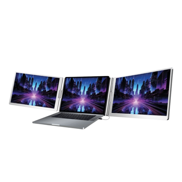 Powerology Dual Screen 14" Portable Monitor 12" to 17.3" Laptop Single Wire Connection / Compatible with Windows & MacOS / 1200P Full HD Screen / Compatible with M1, M2, M3, M4 series Mac - Silver