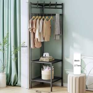 Simple Corner Coat Rack Freestanding Metal Clothing Rack With 3-Tier Shelves