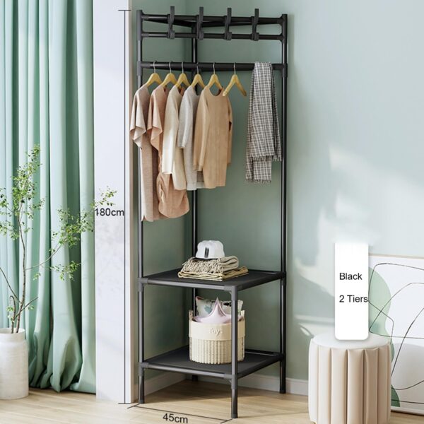 Simple Corner Coat Rack Freestanding Metal Clothing Rack With 3-Tier Shelves