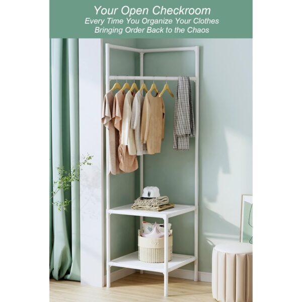 Simple Corner Coat Rack Freestanding Metal Clothing Rack With 3-Tier Shelves - Image 4