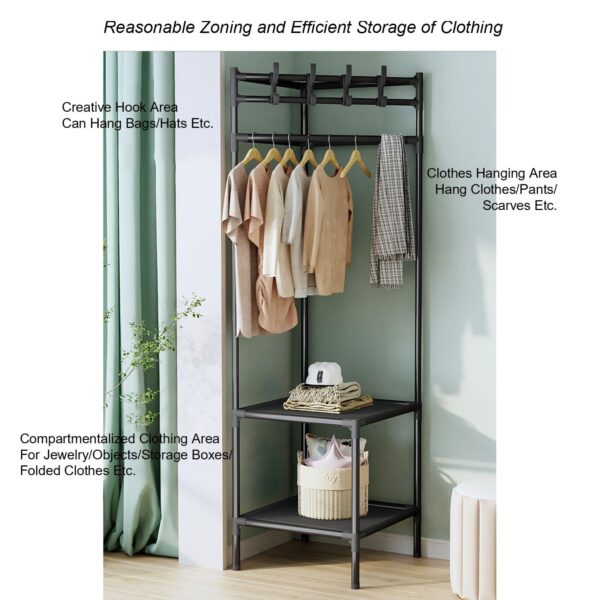Simple Corner Coat Rack Freestanding Metal Clothing Rack With 3-Tier Shelves - Image 6