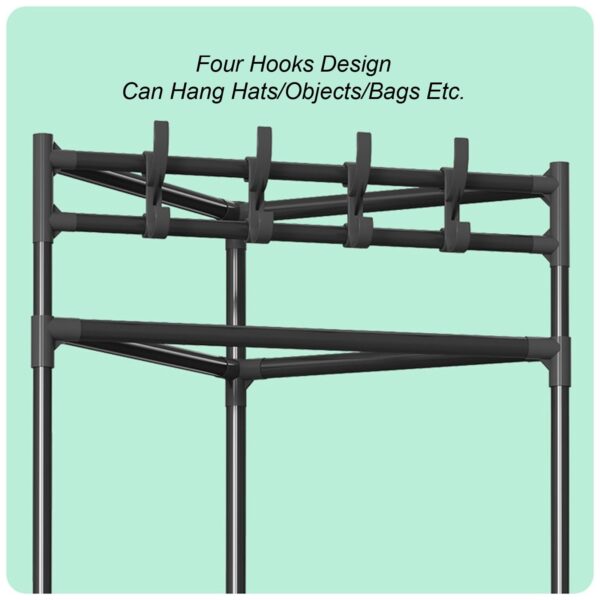 Simple Corner Coat Rack Freestanding Metal Clothing Rack With 3-Tier Shelves - Image 3