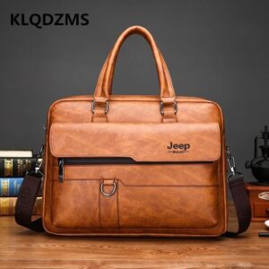 Jeep Buluo Stylish and Durable Genuine Leather Men's Business Briefcase - Brown