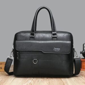 Jeep Buluo Stylish and Durable Genuine Leather Men's Business Briefcase - Black