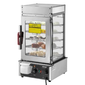 Commercial 5 Layer Bun Steamer Food Warmer Machine, 30℉ to 99℉ Temperature Control, Stainless Steel Steamed Buns Warmer with LED, Steam Heating for Steamed Buns Siomai Corn