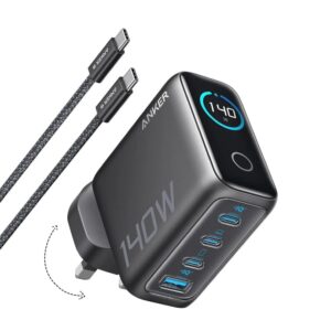 Anker 140W USB C Charger, Laptop Charger, 4-Port Multi-Device Fast Charging, Advanced GaN Power Adapter, Intuitive Touch Controls, Compatible with MacBook