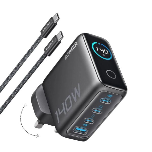 Anker 140W USB C Charger, Laptop Charger, 4-Port Multi-Device Fast Charging, Advanced GaN Power Adapter, Intuitive Touch Controls, Compatible with MacBook