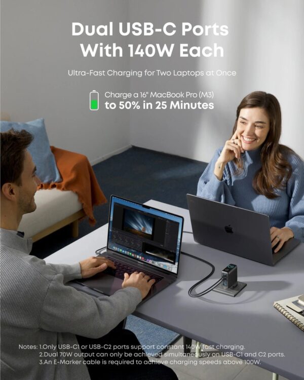 Anker 140W USB C Charger, Laptop Charger, 4-Port Multi-Device Fast Charging, Advanced GaN Power Adapter, Intuitive Touch Controls, Compatible with MacBook - Image 7