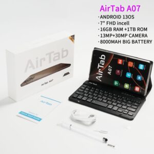 AirTab A07 Tablet with Keyboard, 7 inch FHD Screen, 1TB Internal Memory, 16GB RAM - with Powerful 8000mAh Battery Black
