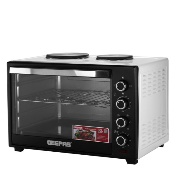 Geepas 60L Electric Oven - G04452N with Convection and Rotisserie Function| 4 Knobs and Temperature 100-250-Degrees Celsius| 60 Minute Timer with Bell | 2000W | 2 Years Warranty - Image 6