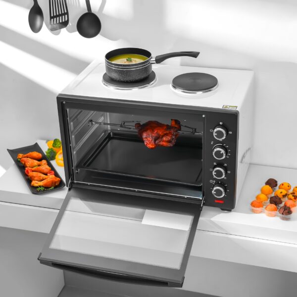 Geepas 60L Electric Oven - G04452N with Convection and Rotisserie Function| 4 Knobs and Temperature 100-250-Degrees Celsius| 60 Minute Timer with Bell | 2000W | 2 Years Warranty - Image 2