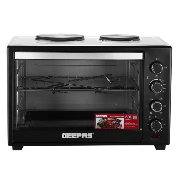 Geepas 60L Electric Oven - G04452N with Convection and Rotisserie Function| 4 Knobs and Temperature 100-250-Degrees Celsius| 60 Minute Timer with Bell | 2000W | 2 Years Warranty - Image 4