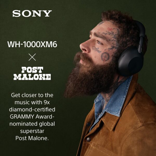 Sony WH-1000XM6 The Best Wireless Noise Canceling Headphones, HD NC Processor QN3, 12 Microphones, Adaptive NC Optimizer, Mastered by Engineers, Studio-Quality, 30-Hour Battery, Black - Image 2