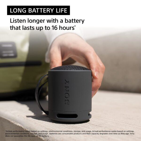 Sony SRS-XB100 Wireless Bluetooth Portable Lightweight Super-Compact Travel Speaker, Extra-Durable IP67 Waterproof & Dustproof, 16 Hour Battery, Versatile Strap, and Hands-Free Calling - Image 2